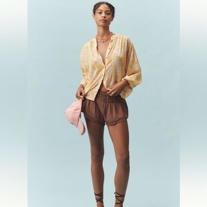 Anthropologie PILCRO Lightweight Yellow Floral Button-Up Blouse